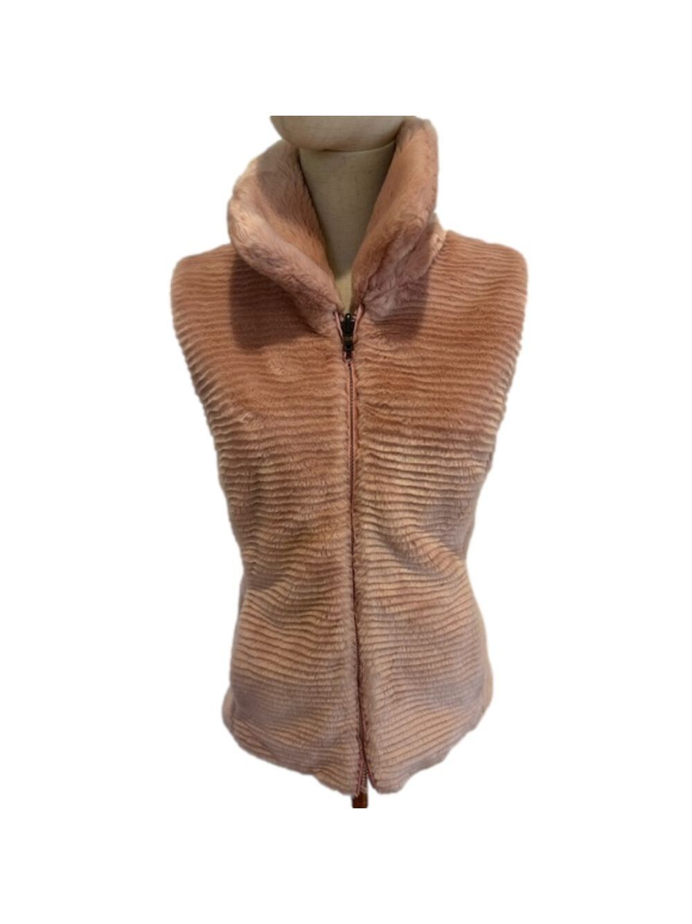 Y2K BLUSH PINK MOBWIFE FAUX FUR RIBBED FITTED REVERSIBLE VEST LIZ CLAIBORNE LP - Picture 3 of 17